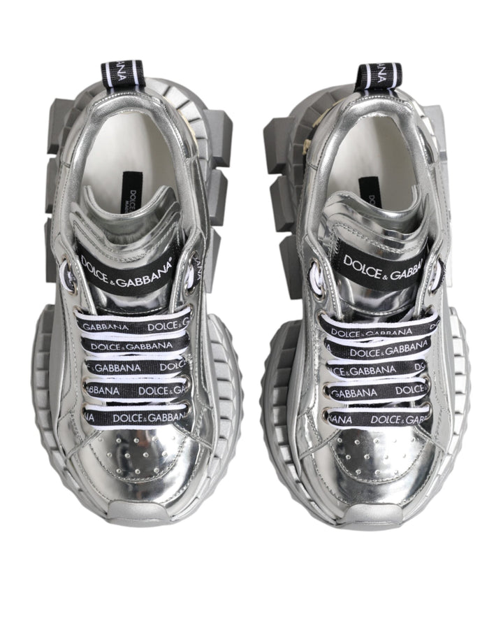 Dolce &amp; Gabbana Silver Leather Super Queen Sneakers Shoes