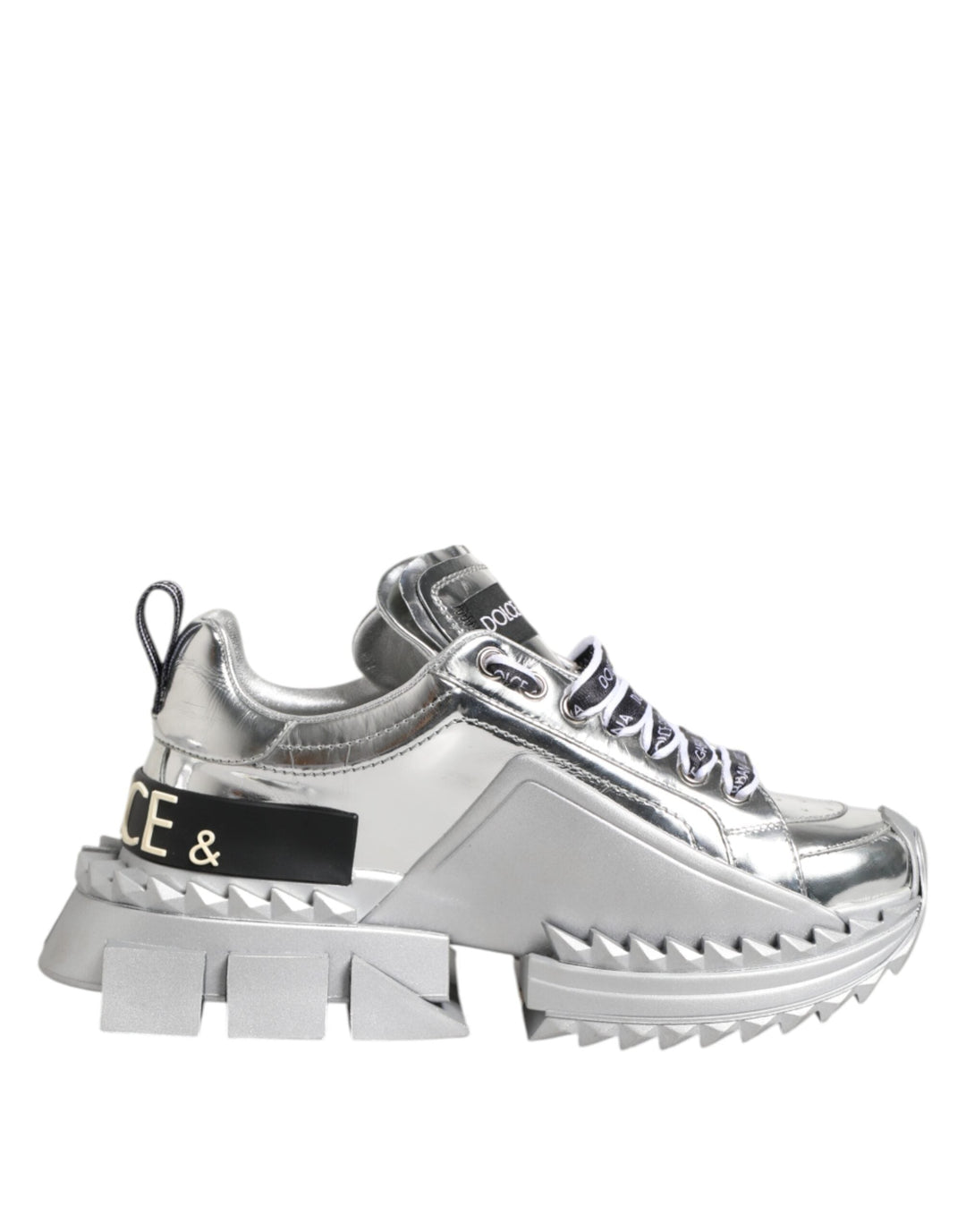 Dolce &amp; Gabbana Silver Leather Super Queen Sneakers Shoes