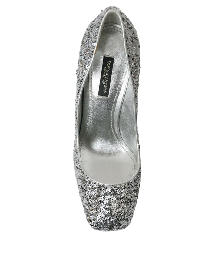 Women’s Dolce &amp; Gabbana Silver Sequin Embellished Heels Pumps Shoes