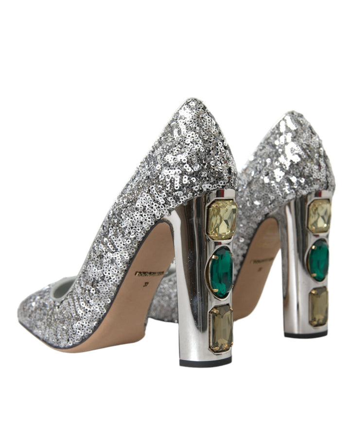 Women’s Dolce &amp; Gabbana Silver Sequin Embellished Heels Pumps Shoes