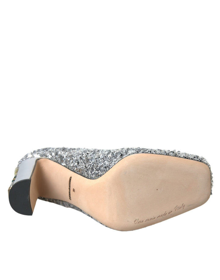 Women’s Dolce &amp; Gabbana Silver Sequin Embellished Heels Pumps Shoes