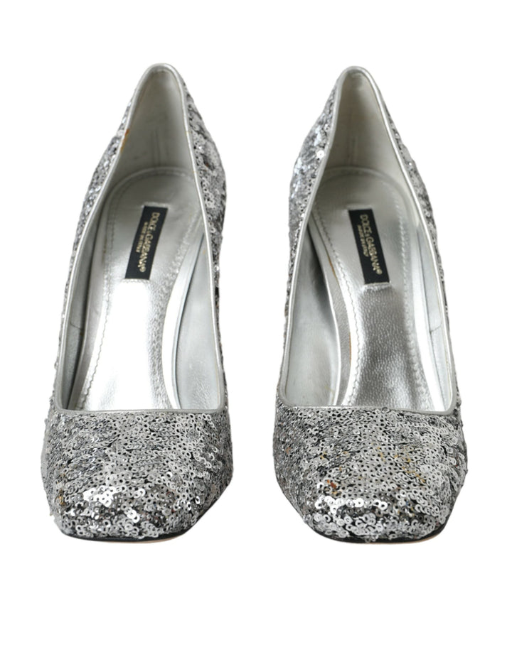 Women’s Dolce &amp; Gabbana Silver Sequin Embellished Heels Pumps Shoes
