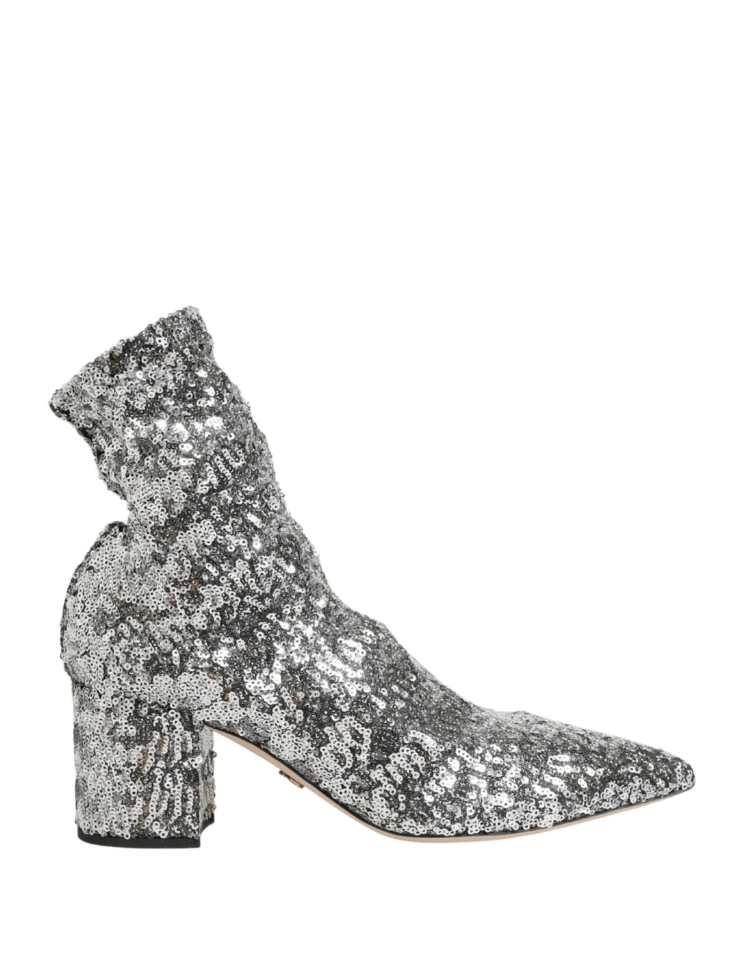 Dolce &amp; Gabbana Silver Sequined Short Boots Stretch Shoes