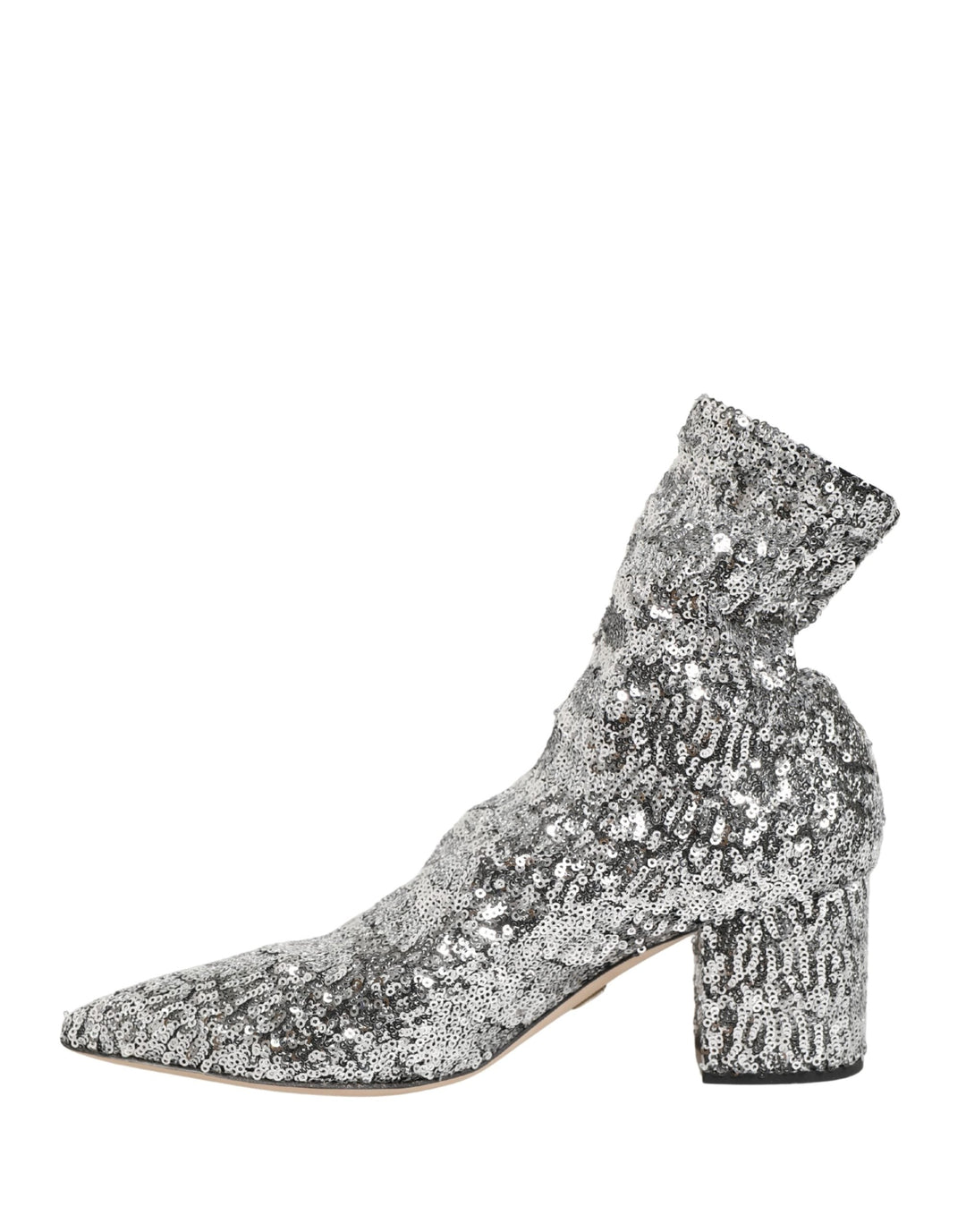 Dolce &amp; Gabbana Silver Sequined Short Boots Stretch Shoes