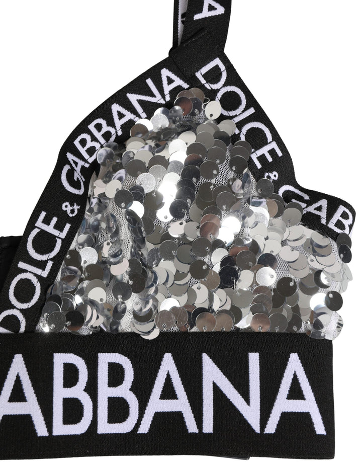 Women’s Dolce &amp; Gabbana Silver Sequined Triangle Soft Cup Bra Underwear