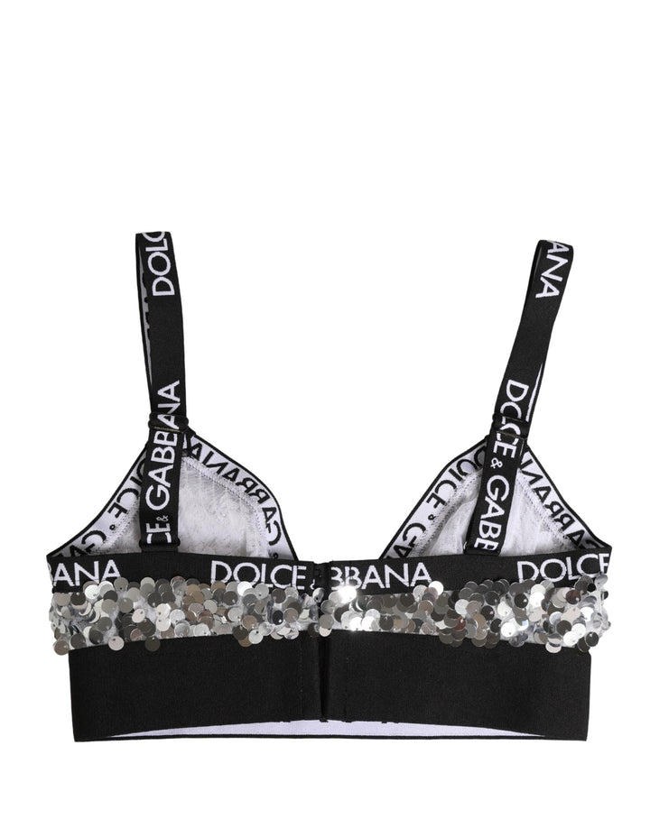 Women’s Dolce &amp; Gabbana Silver Sequined Triangle Soft Cup Bra Underwear