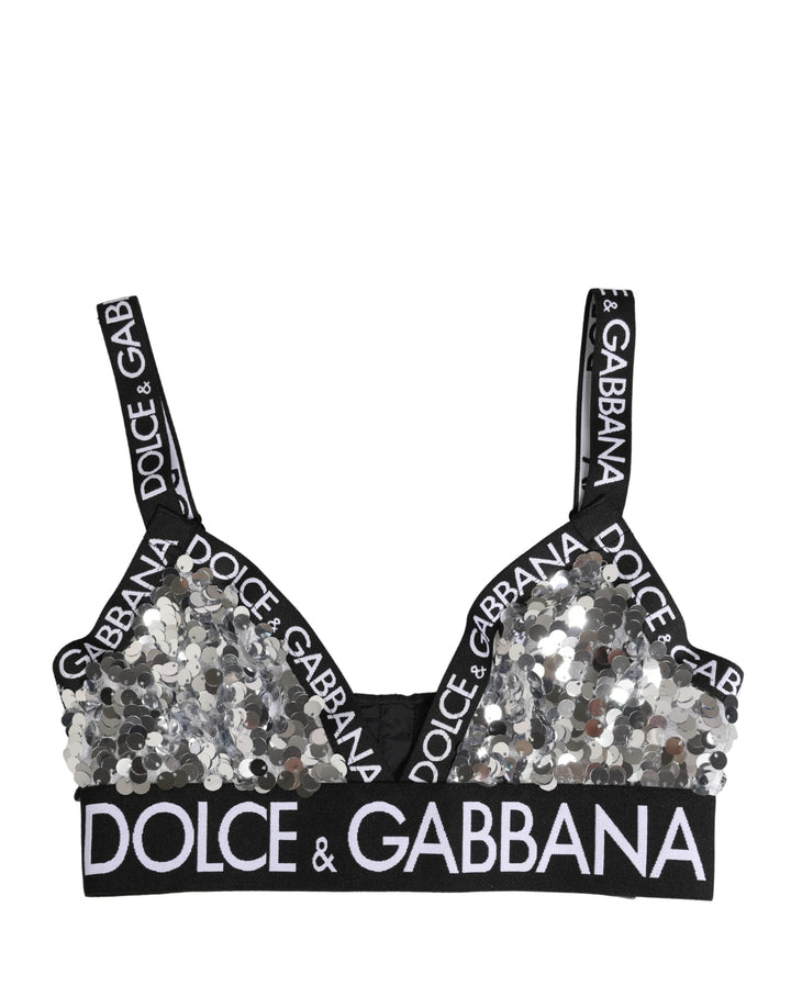 Women’s Dolce &amp; Gabbana Silver Sequined Triangle Soft Cup Bra Underwear