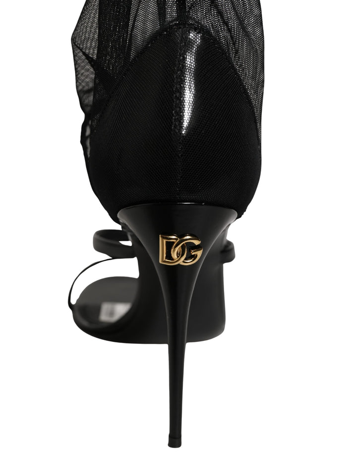Women’s Dolce &amp; Gabbana Stiletto Sandals Socks Knee High Boots Black