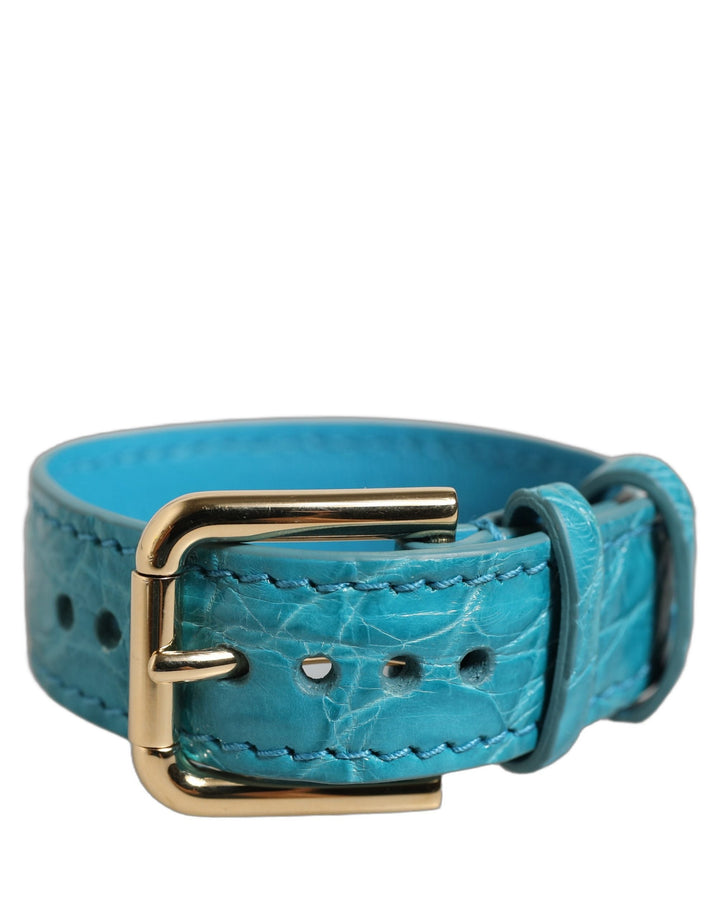 Women’s Dolce &amp; Gabbana Turquoise Texture Leather Gold Buckle Belt Strap Bracelet