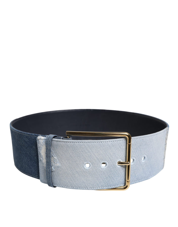 Women’s Dolce &amp; Gabbana Two Tone Blue Denim Gold Metal Buckle Belt