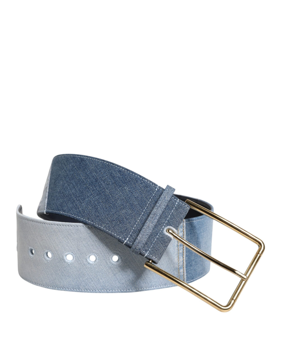 Women’s Dolce &amp; Gabbana Two Tone Blue Denim Gold Metal Buckle Belt