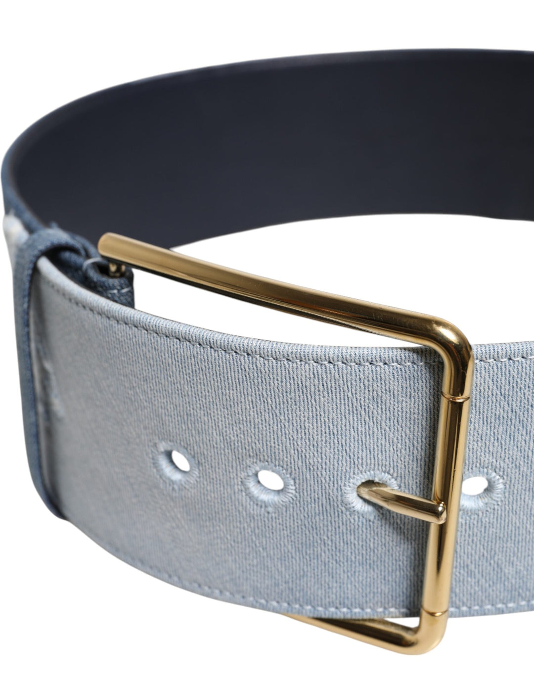 Women’s Dolce &amp; Gabbana Two Tone Blue Denim Gold Metal Buckle Belt