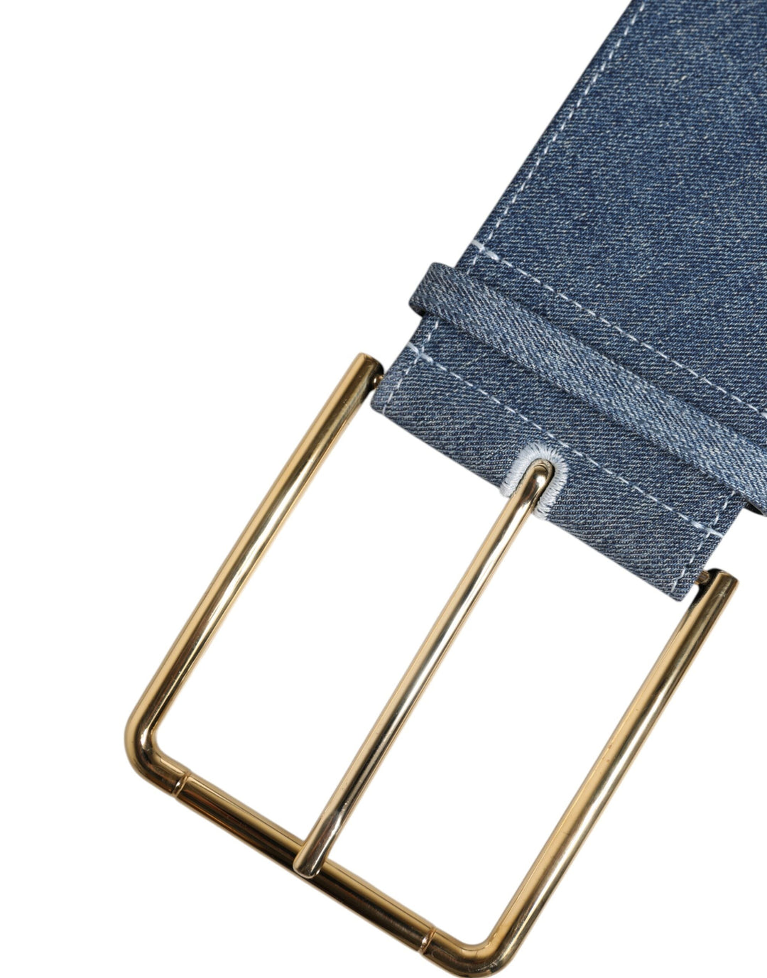 Women’s Dolce &amp; Gabbana Two Tone Blue Denim Gold Metal Buckle Belt