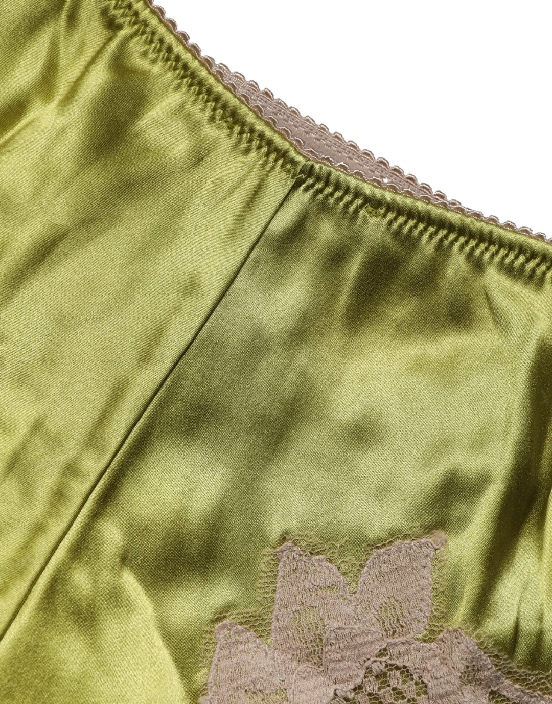 Women’s Dolce &amp; Gabbana Underwear Green Silk Satin Floral Lace Panty Brief