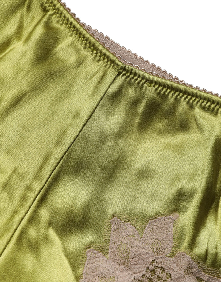 Women’s Dolce &amp; Gabbana Underwear Green Silk Satin Floral Lace Panty Brief