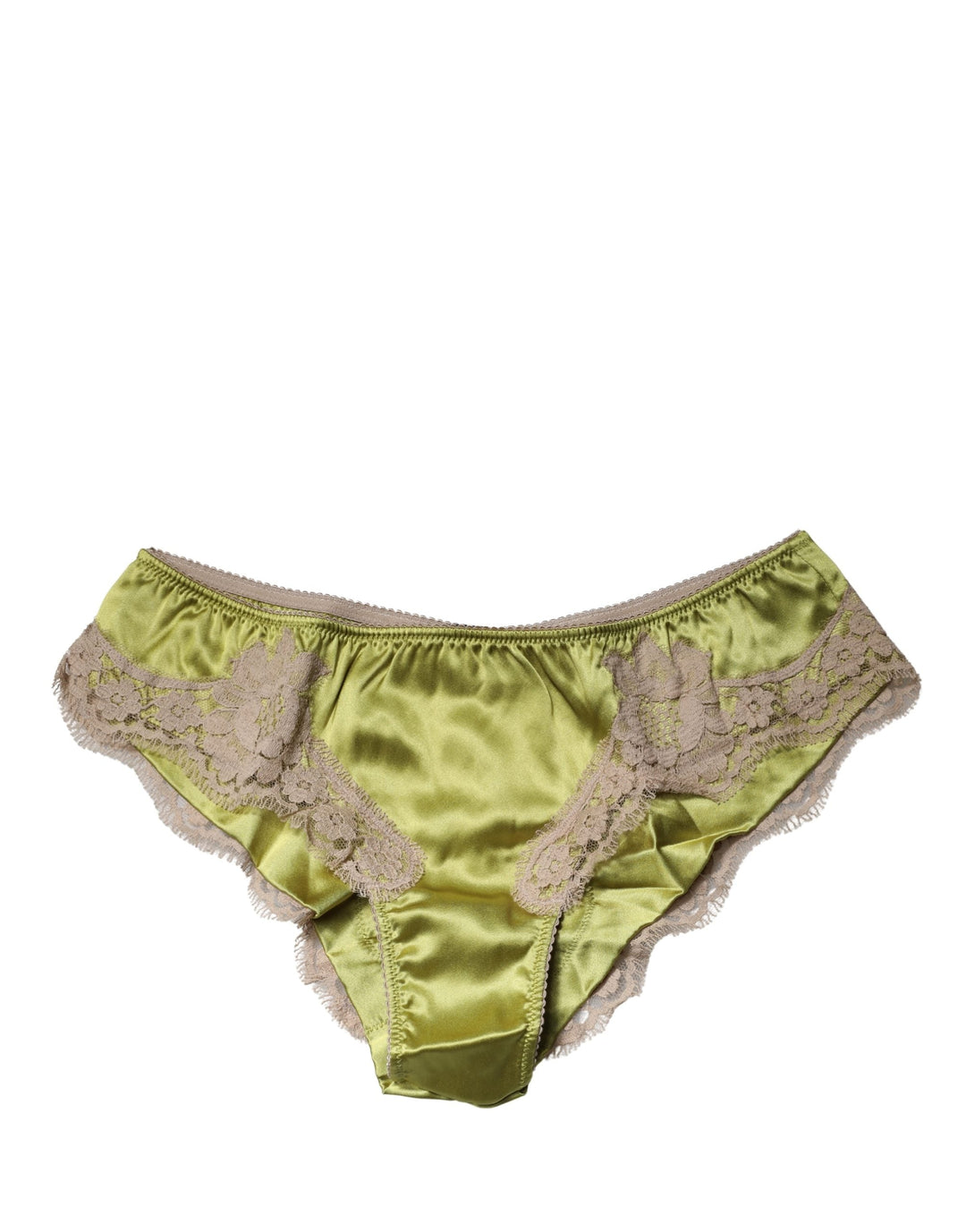 Women’s Dolce &amp; Gabbana Underwear Green Silk Satin Floral Lace Panty Brief