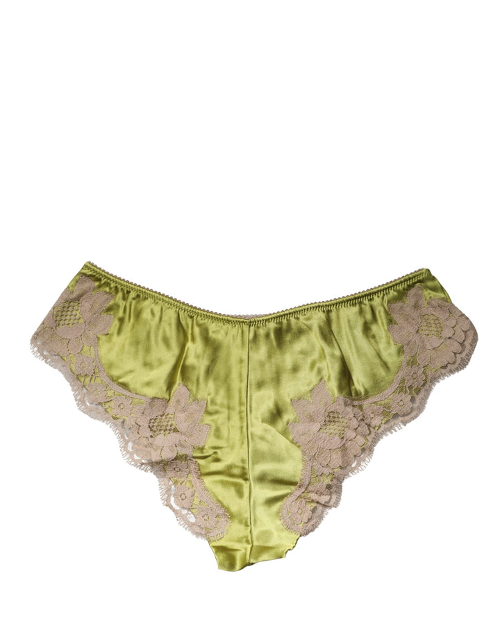 Women’s Dolce &amp; Gabbana Underwear Green Silk Satin Floral Lace Panty Brief