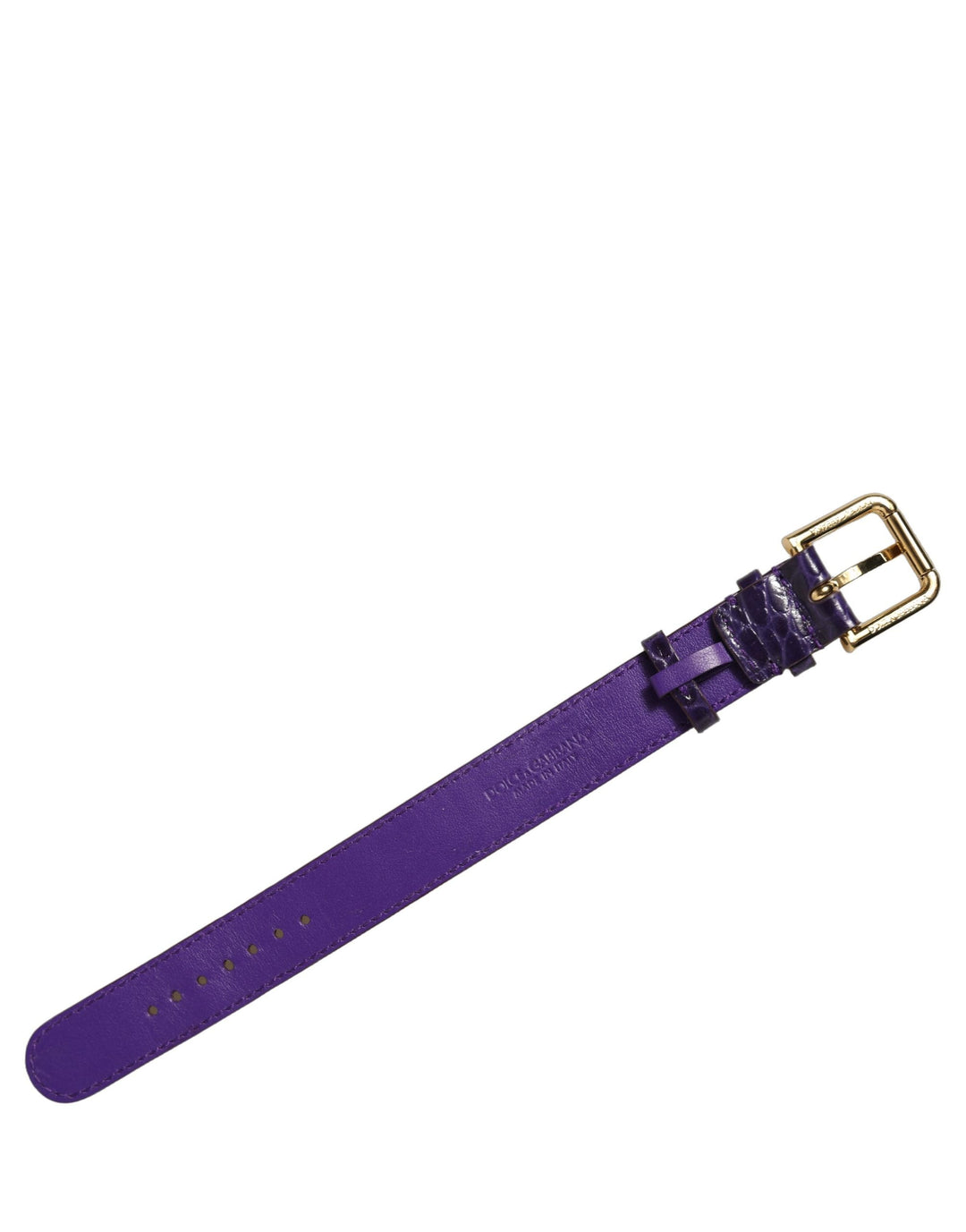 Women’s Dolce &amp; Gabbana Violet Embossed Leather Gold Buckle Belt Strap Bracelet
