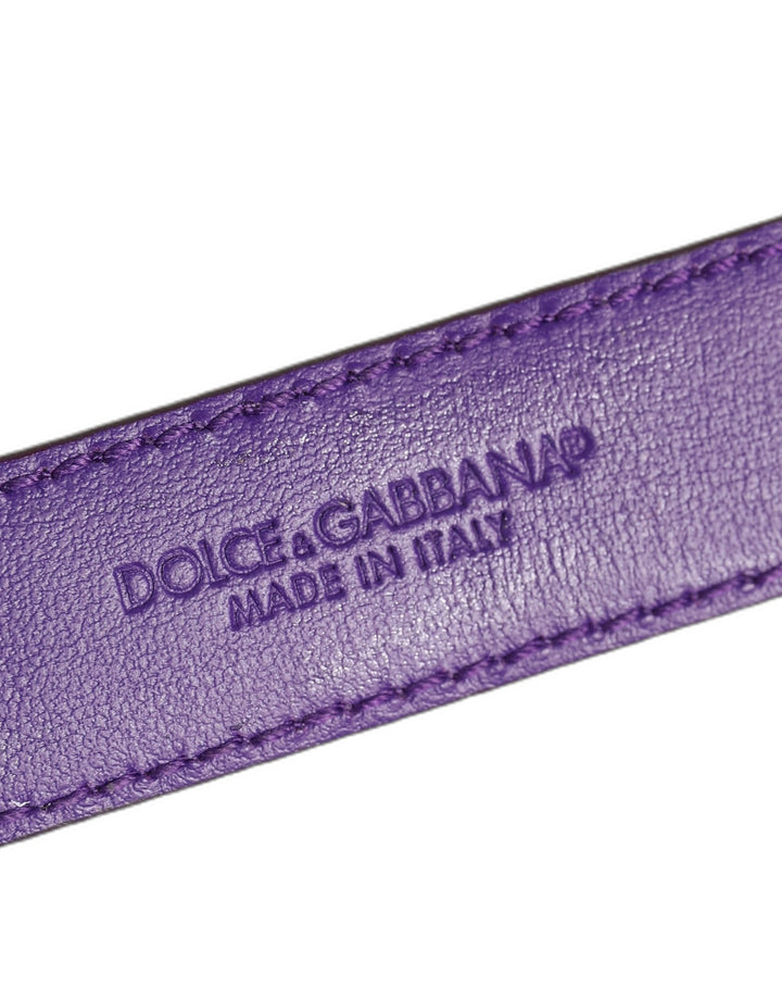 Women’s Dolce &amp; Gabbana Violet Embossed Leather Gold Buckle Belt Strap Bracelet