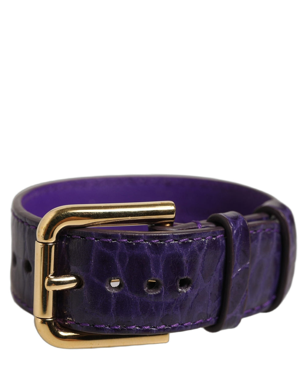 Women’s Dolce & Gabbana Violet Embossed Leather Gold Buckle Belt Strap Bracelet