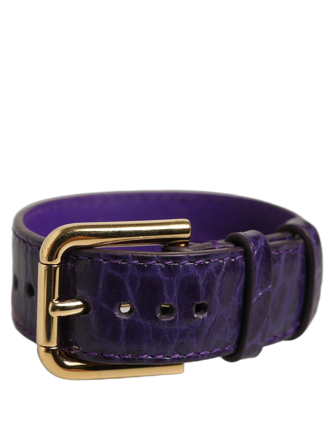 Women’s Dolce &amp; Gabbana Violet Embossed Leather Gold Buckle Belt Strap Bracelet