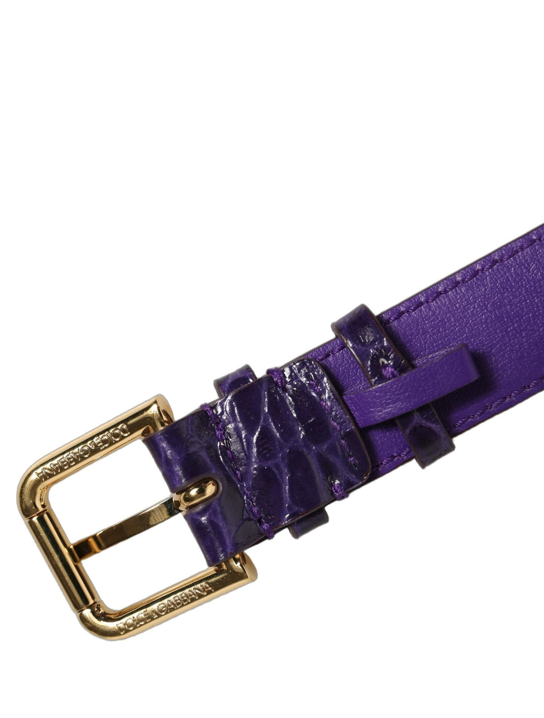 Women’s Dolce &amp; Gabbana Violet Embossed Leather Gold Buckle Belt Strap Bracelet