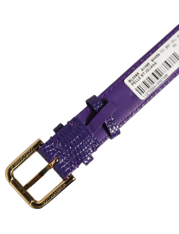 Women’s Dolce &amp; Gabbana Violet Textured Leather Gold Buckle Belt Strap Bracelet