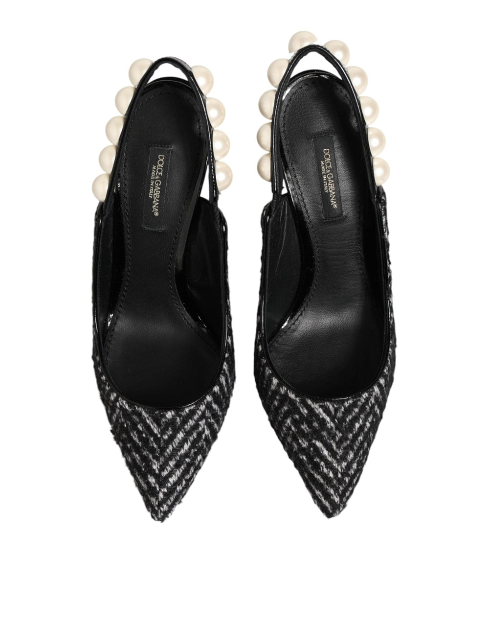 Women’s Dolce & Gabbana White Black Chevron Faux Pearl Slingbacks Shoes