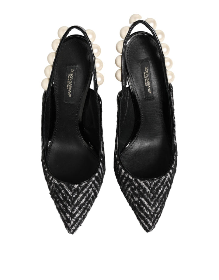Women’s Dolce &amp; Gabbana White Black Chevron Faux Pearl Slingbacks Shoes