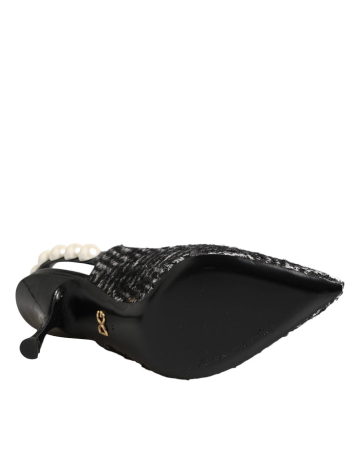 Women’s Dolce &amp; Gabbana White Black Chevron Faux Pearl Slingbacks Shoes