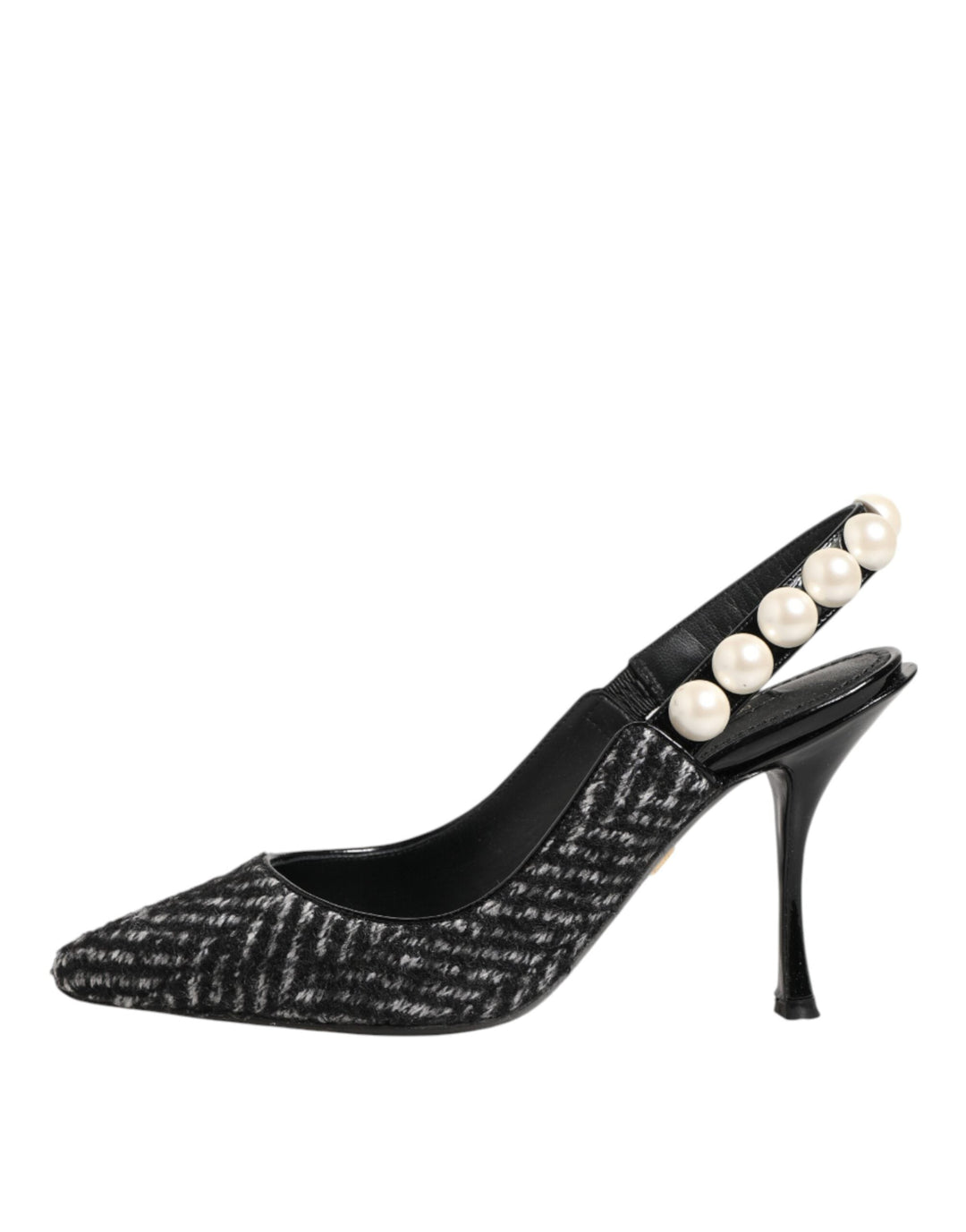 Women’s Dolce &amp; Gabbana White Black Chevron Faux Pearl Slingbacks Shoes