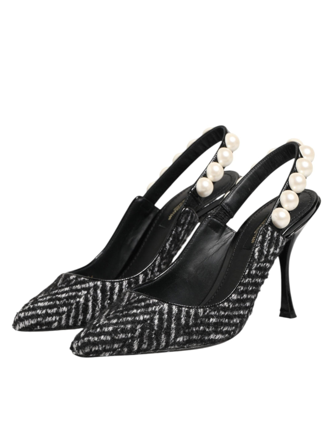 Women’s Dolce &amp; Gabbana White Black Chevron Faux Pearl Slingbacks Shoes