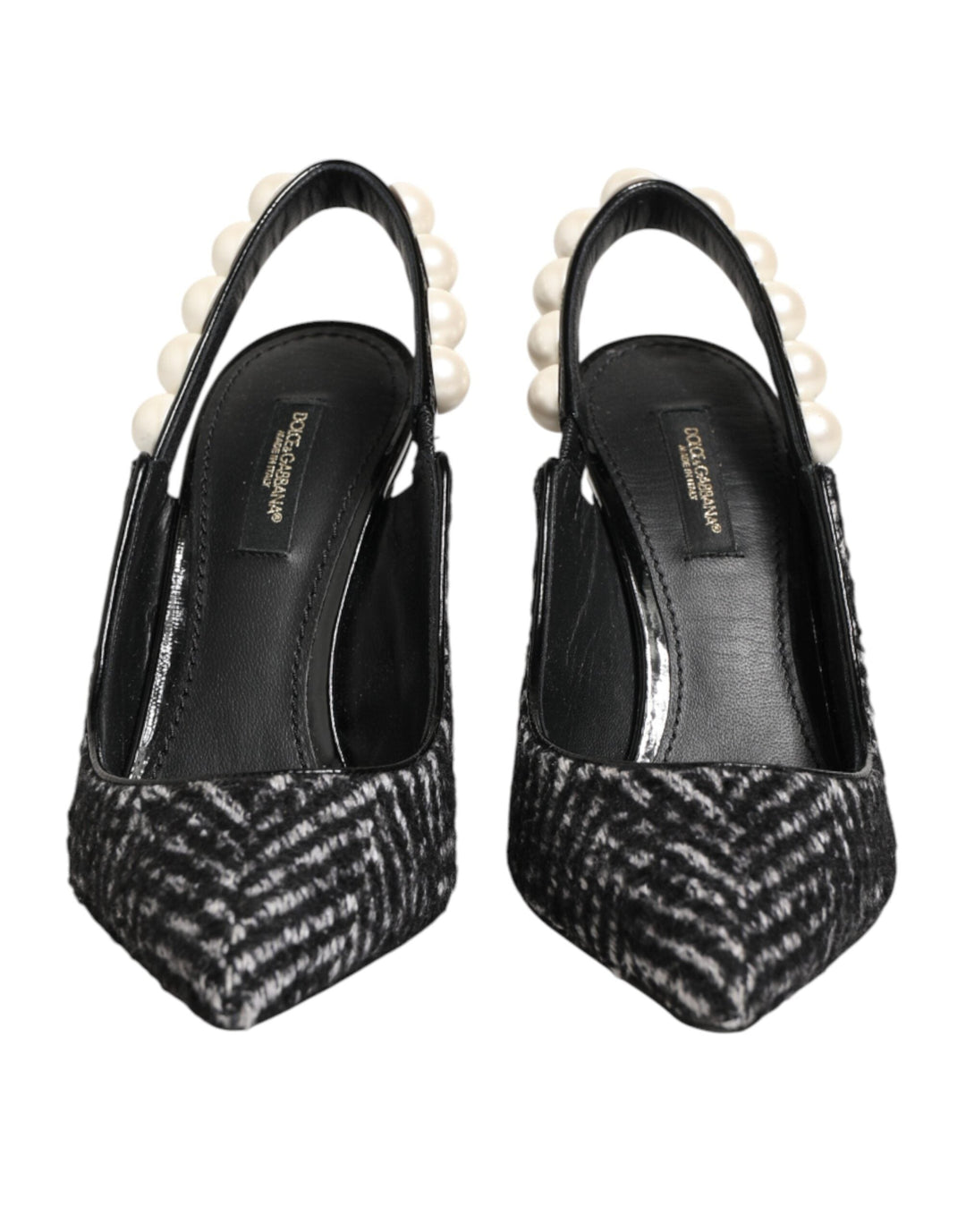 Women’s Dolce & Gabbana White Black Chevron Faux Pearl Slingbacks Shoes