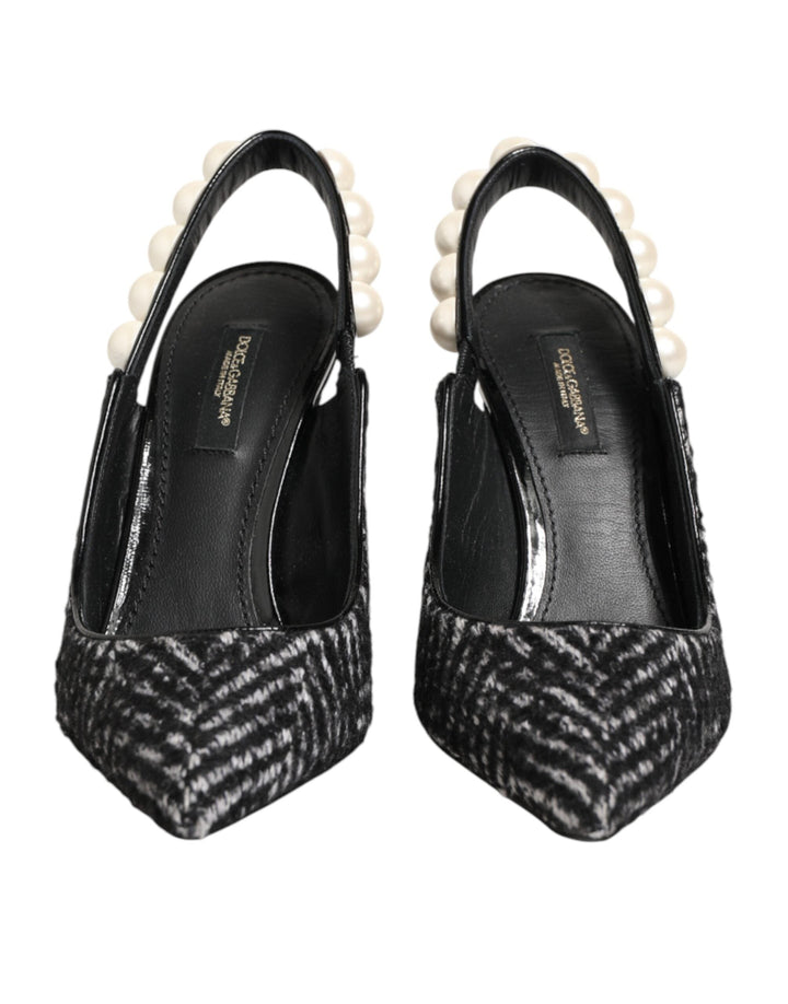 Women’s Dolce &amp; Gabbana White Black Chevron Faux Pearl Slingbacks Shoes