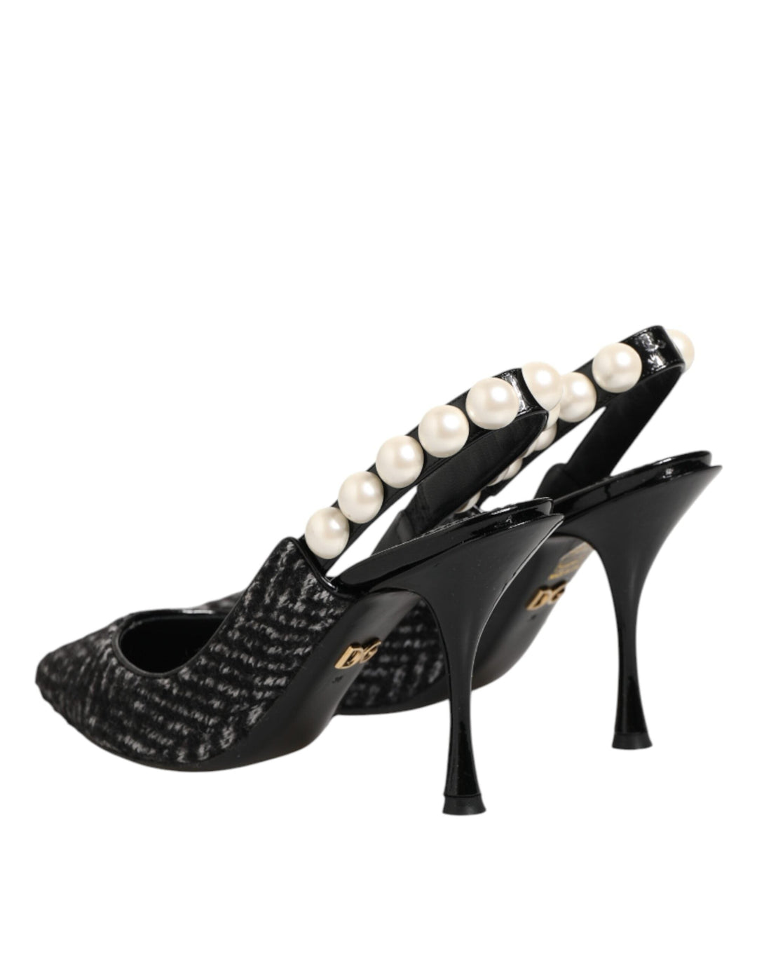 Women’s Dolce &amp; Gabbana White Black Chevron Faux Pearl Slingbacks Shoes