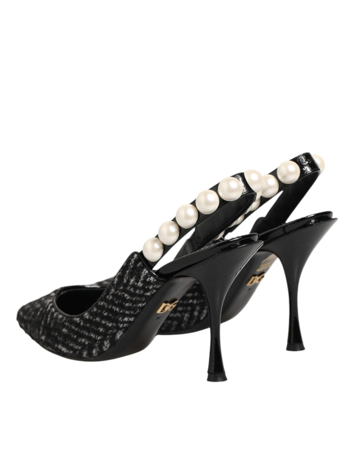 Women’s Dolce &amp; Gabbana White Black Chevron Faux Pearl Slingbacks Shoes