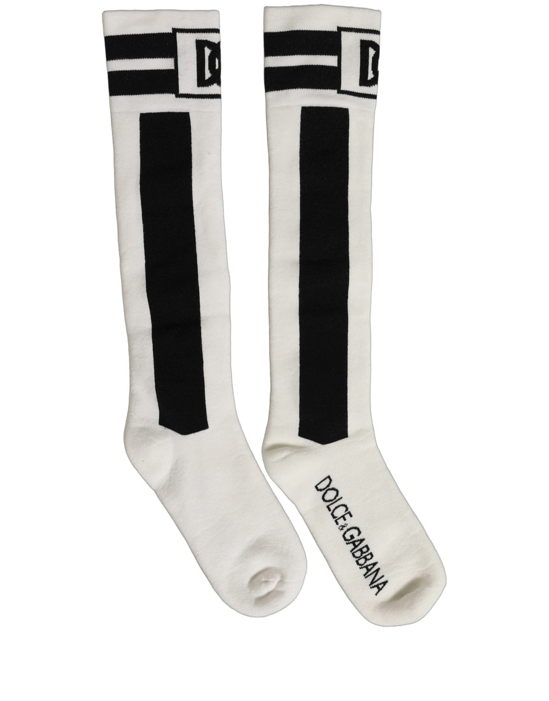 Women’s Dolce &amp; Gabbana White Black Cotton Stretch Knee High Socks
