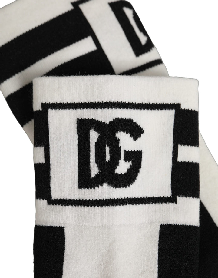 Women’s Dolce &amp; Gabbana White Black Cotton Stretch Knee High Socks
