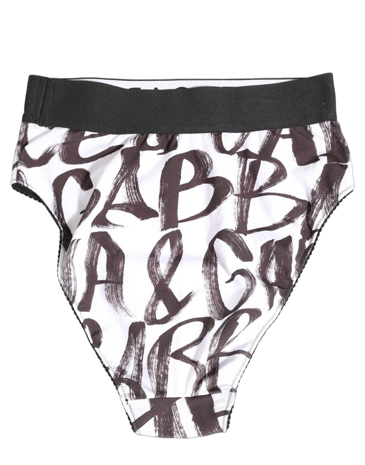 Women’s Dolce &amp; Gabbana White Black Graphic Logo High Brief Underwear