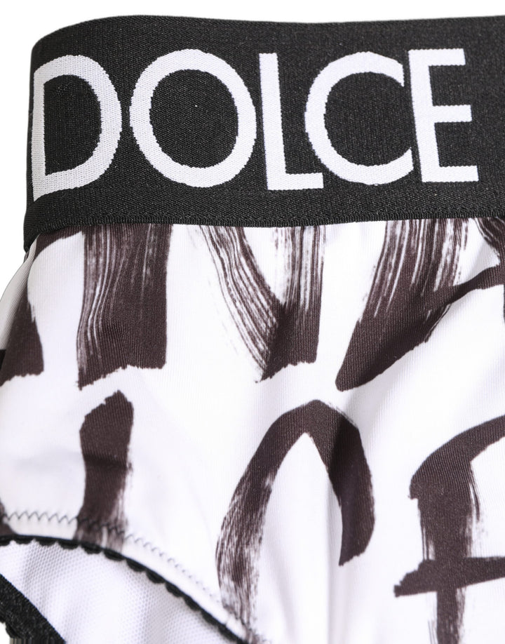 Women’s Dolce &amp; Gabbana White Black Graphic Logo High Brief Underwear