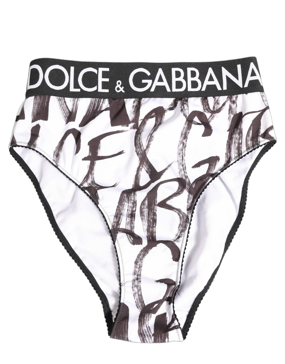 Women’s Dolce & Gabbana White Black Graphic Logo High Brief Underwear