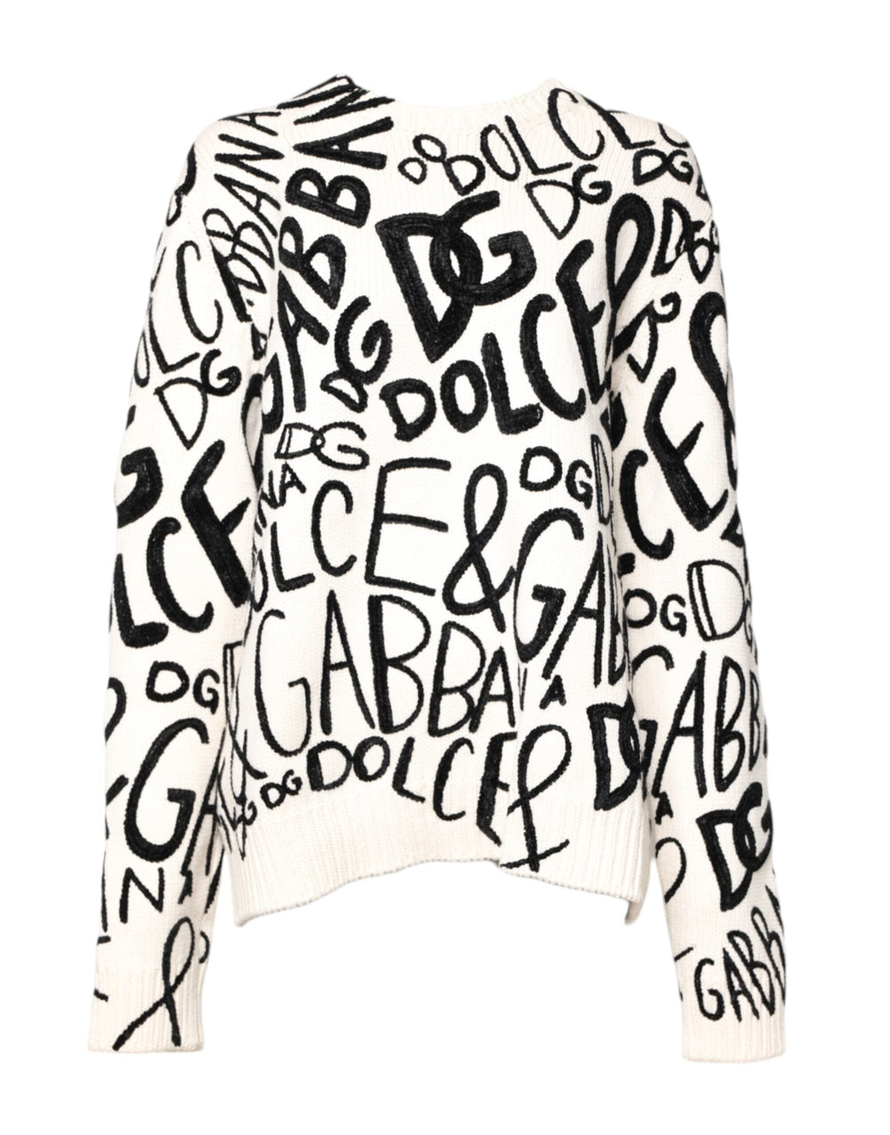 Women’s Dolce & Gabbana White Black Logo Print Women Pullover Sweater