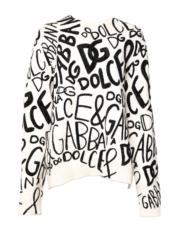 Women’s Dolce &amp; Gabbana White Black Logo Print Women Pullover Sweater