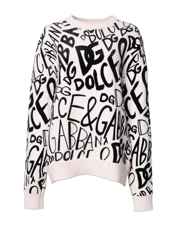 Women’s Dolce &amp; Gabbana White Black Logo Print Women Pullover Sweater