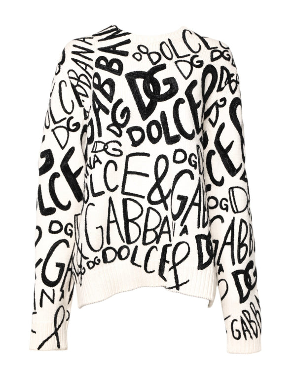 Women’s Dolce & Gabbana White Black Logo Print Women Pullover Sweater