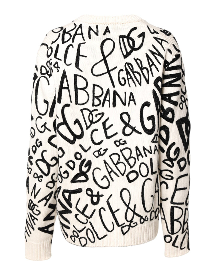 Women’s Dolce &amp; Gabbana White Black Logo Print Women Pullover Sweater