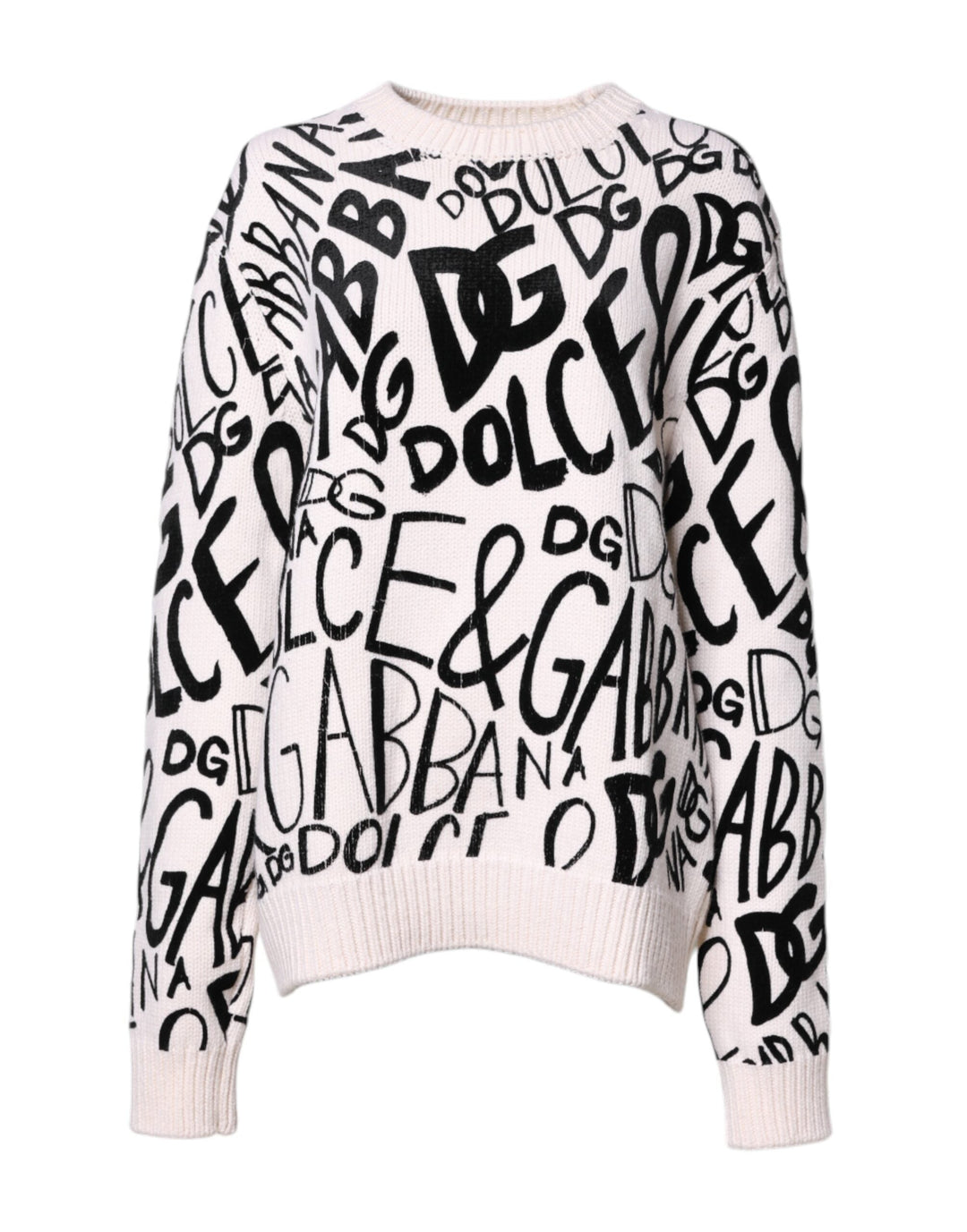 Women’s Dolce &amp; Gabbana White Black Logo Print Women Pullover Sweater