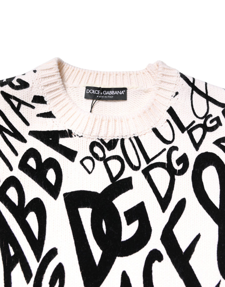 Women’s Dolce &amp; Gabbana White Black Logo Print Women Pullover Sweater