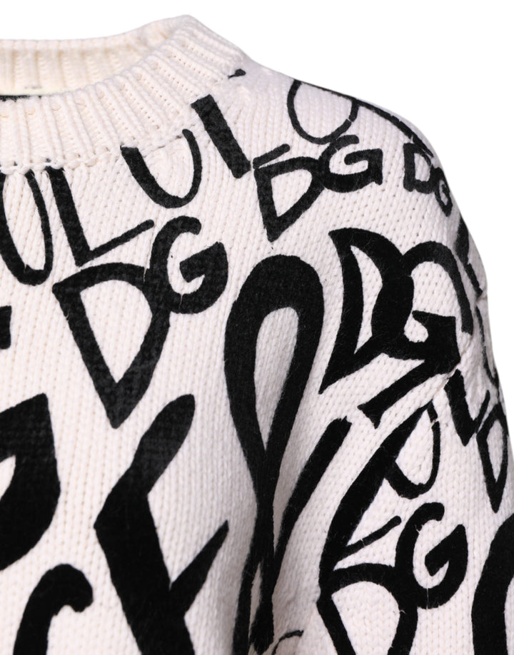 Women’s Dolce &amp; Gabbana White Black Logo Print Women Pullover Sweater
