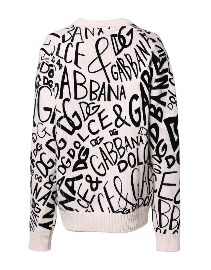 Women’s Dolce &amp; Gabbana White Black Logo Print Women Pullover Sweater